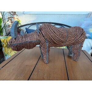 Handcrafted Beaded Wire Rhinoceros Bronze Color 11-Inch Decorative Art Piece